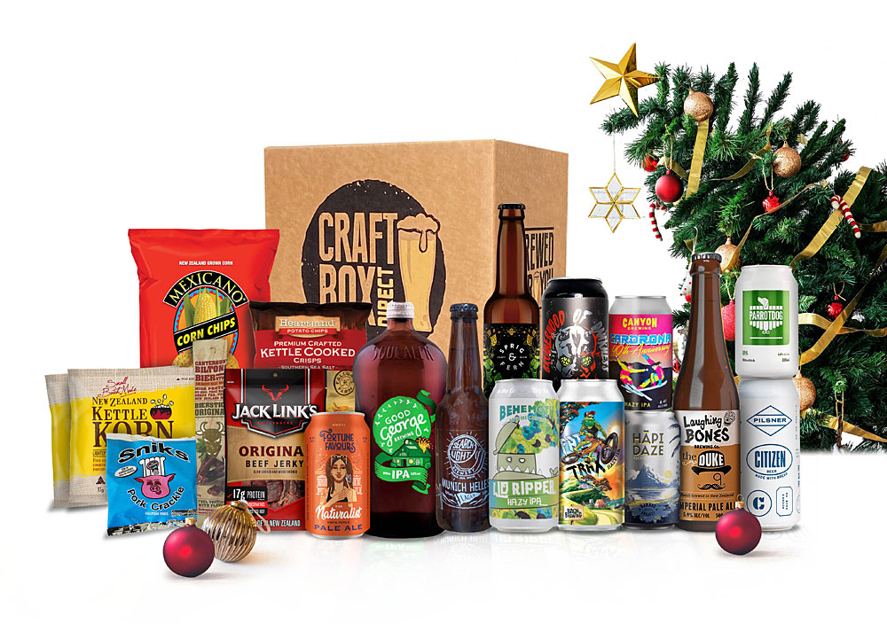 Download Christmas Hamper Craft Beer Judges Selection Bonus Snacks Craft Box Direct PSD Mockup Templates